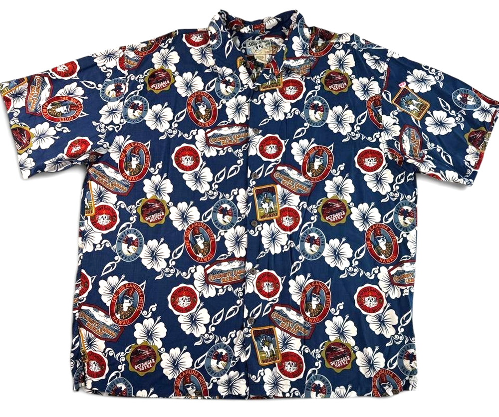 Big Dogs Hawaiian Shirt XL Blue Aloha Waikiki Resort Hotel Rayon Button Up